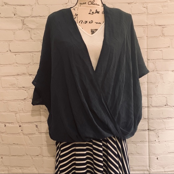 Aakaa Tops - Navy Wrap Shell Cover Up with Bat Wings - …